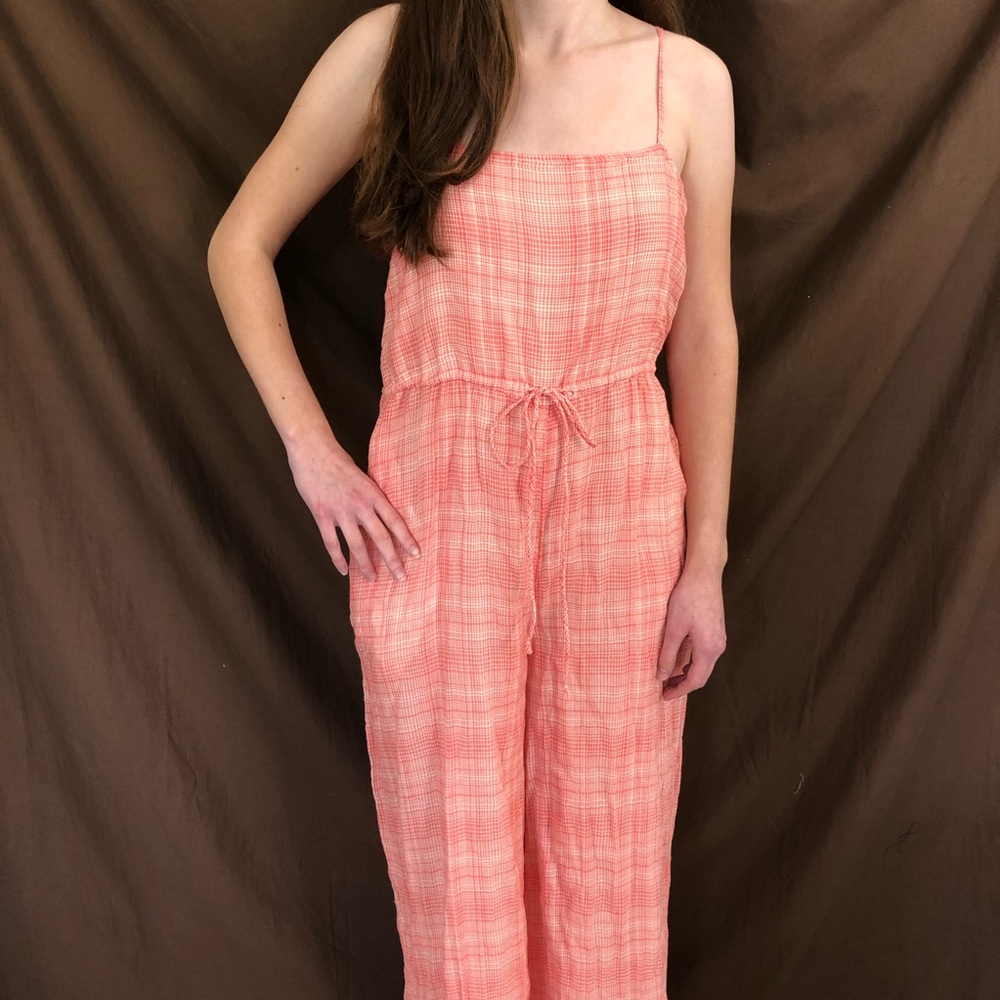 Urban Outfitters Wide Leg Gauze Jumpsuit Plaid - Picture 3 of 6